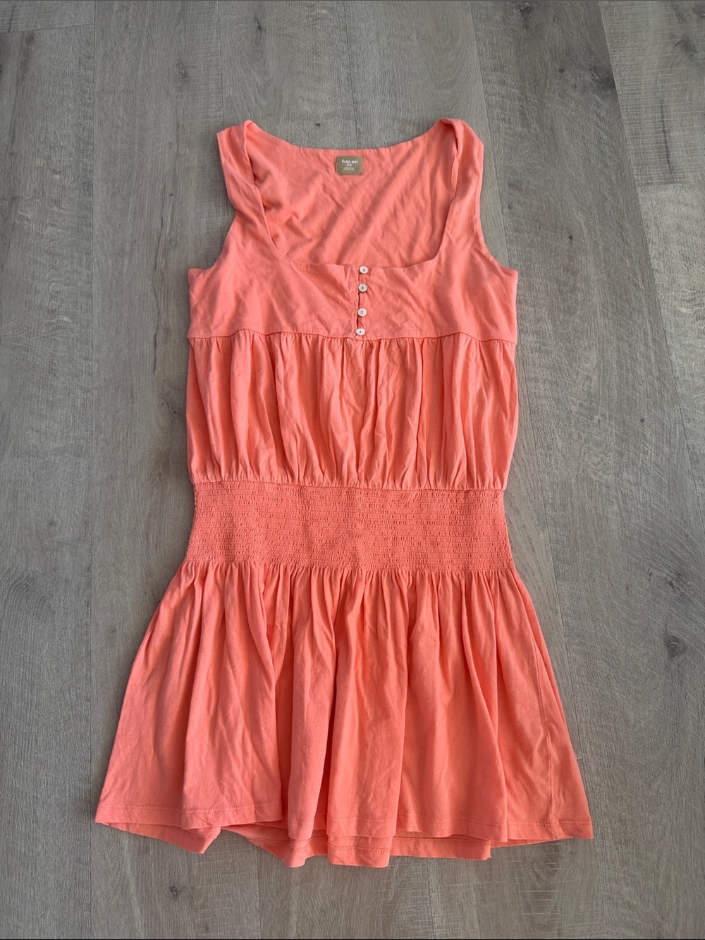 Free People Free-est Hally Cotton Jersey Mini Dress Coral Orange Smocked size M